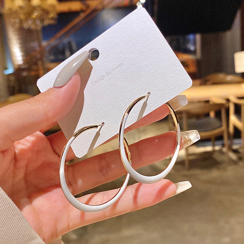 銀針歐美跨境金屬風素圈幾何耳圈氣質個性耳釘耳環誇張高級感耳飾