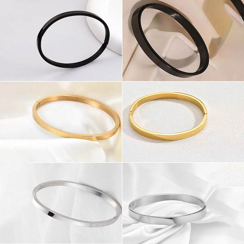 鈦鋼手鐲韓版時尚高級感女光面跨境卡扣可調節小衆設計輕奢風手環