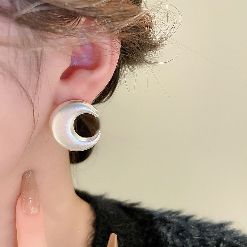 銀針跨境高級感銀色幾何圓珠愛心耳釘小衆個性耳環冷淡風耳飾