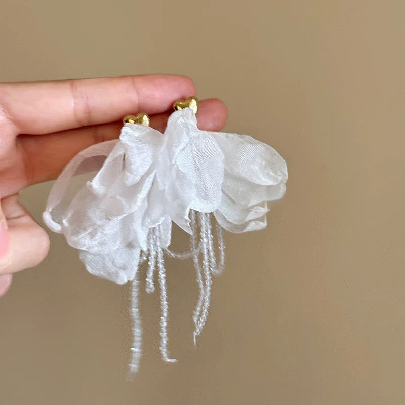 波西米亞超仙花朵流蘇耳環女早春時尚百搭耳釘輕奢高級感耳飾