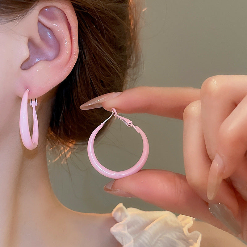 銀針多巴胺彩色耳圈甜美小清新簡約個性耳環設計感小衆歐美耳飾女