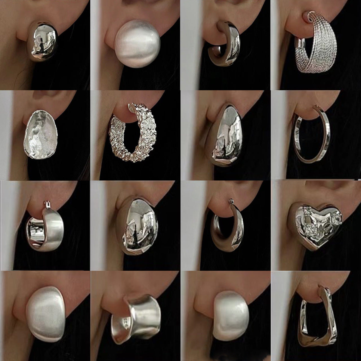 銀針跨境高級感銀色幾何圓珠愛心耳釘小衆個性耳環冷淡風耳飾