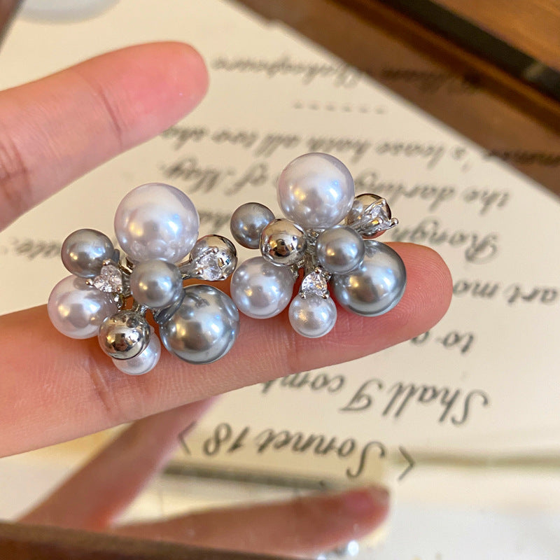 銀針法式復古字母豬鼻子土星珍珠耳環一款兩戴耳釘輕奢高級感耳飾