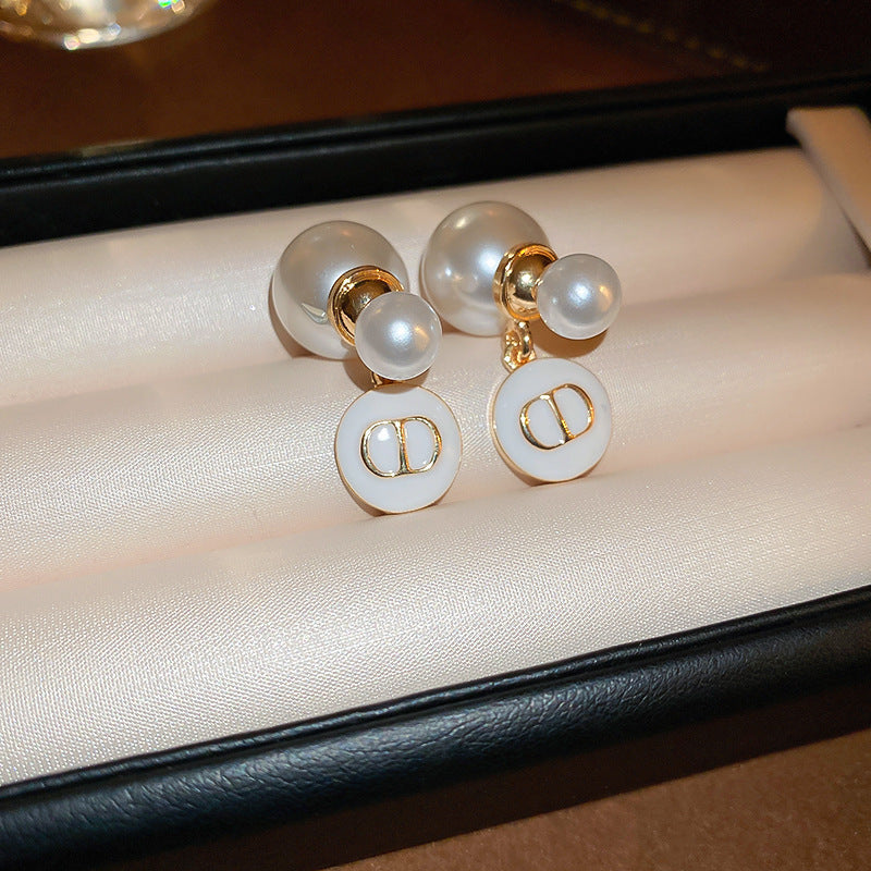 銀針法式復古字母豬鼻子土星珍珠耳環一款兩戴耳釘輕奢高級感耳飾