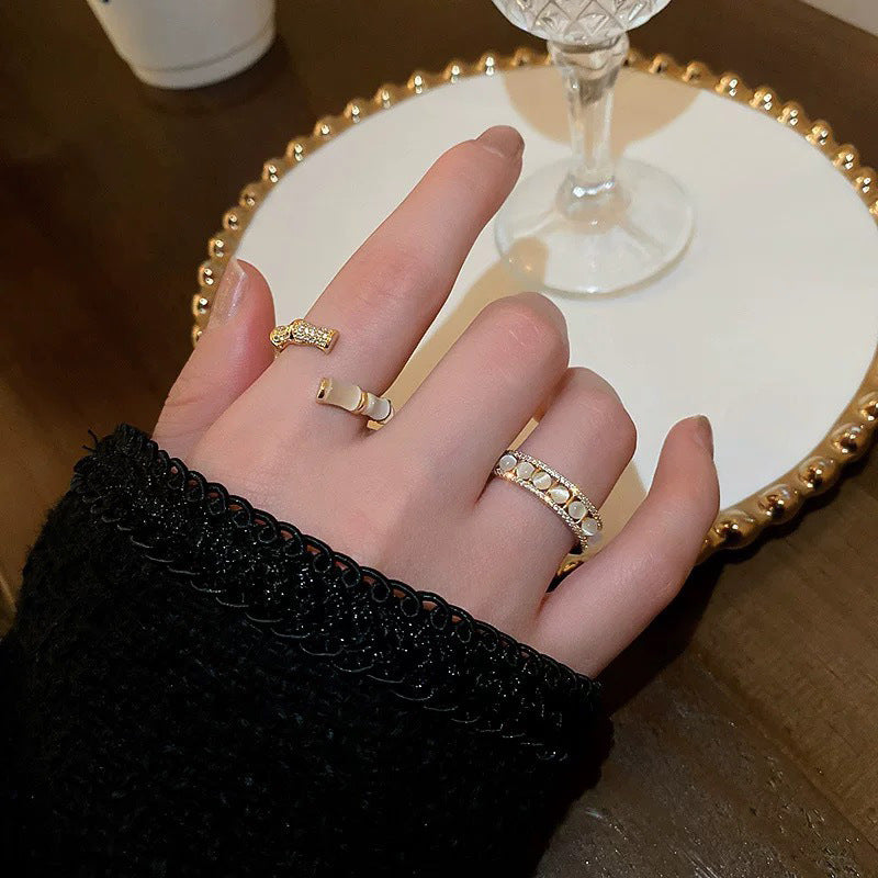 韓國氣質鑲鑽幾何鋯石開口戒指時尚設計感指環食指戒網紅百搭手飾