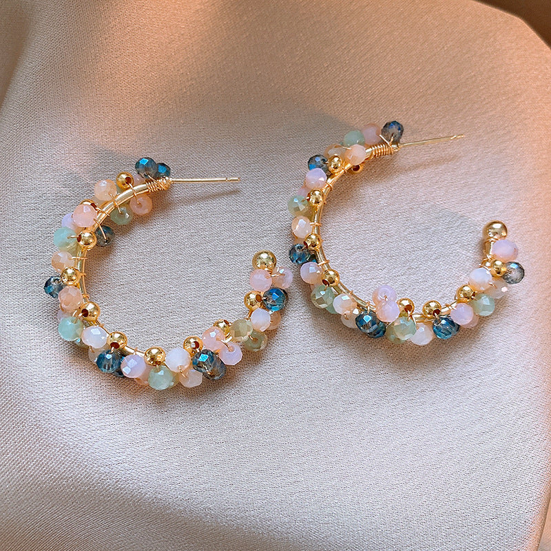 莫奈花園油畫風愛心花朵珍珠耳環時尚氣質耳釘法式甜美小清新耳飾