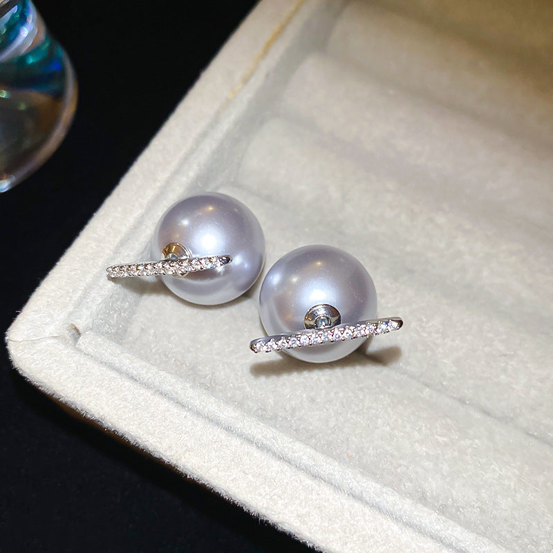 銀針法式復古字母豬鼻子土星珍珠耳環一款兩戴耳釘輕奢高級感耳飾