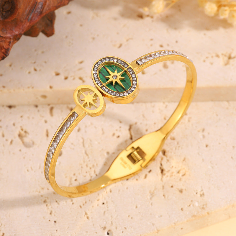 時尚高級感新品八芒星不鏽鋼手鐲跨境女輕奢不掉色彈簧開口手飾品