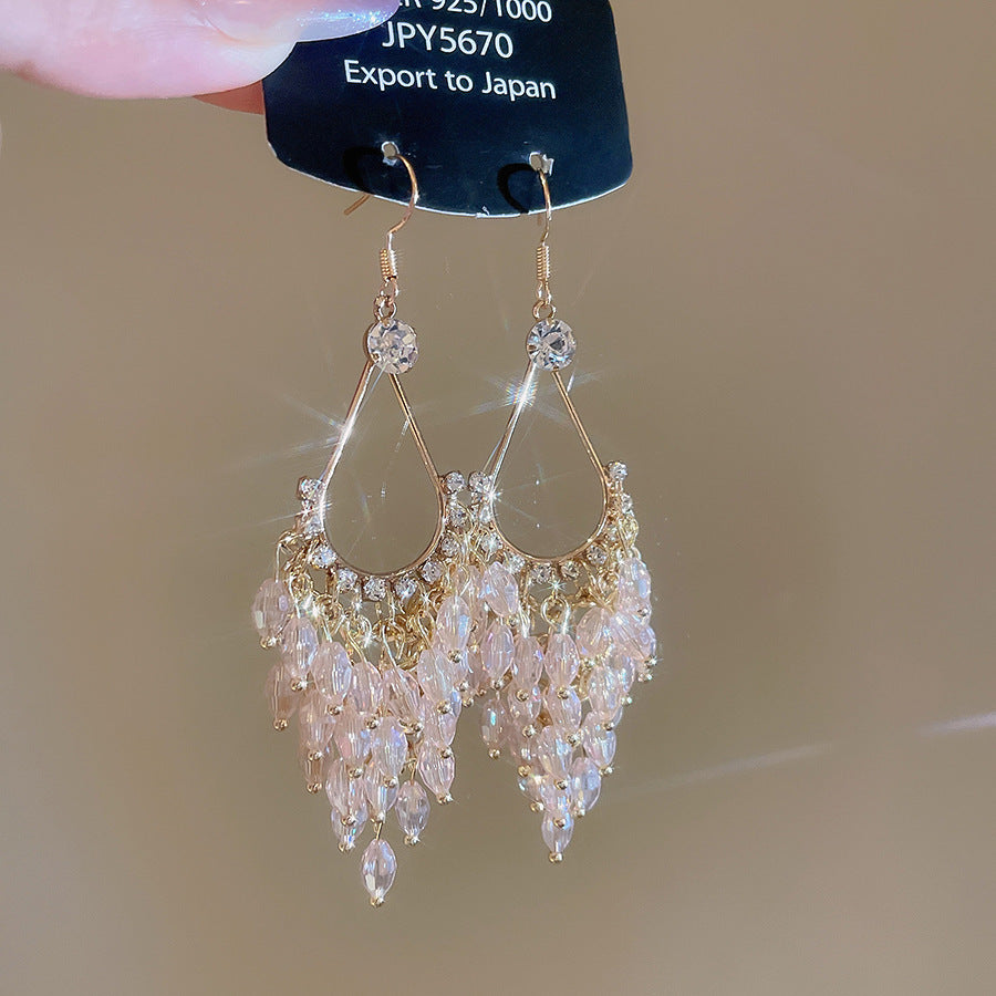 銀針熱銷鑲鑽鋯石水滴蝴蝶流蘇耳環輕奢高級感耳釘耳飾設計感小衆