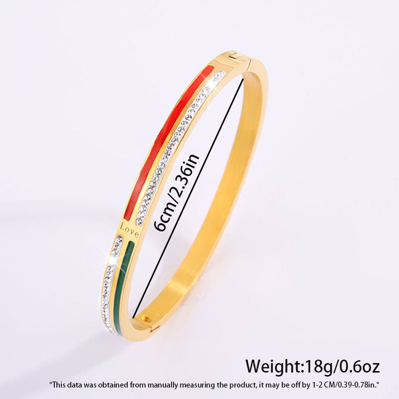 鈦鋼手鐲 滴油雙面鑲鑽刻love手鐲女生高級感 個性小衆不掉色手環