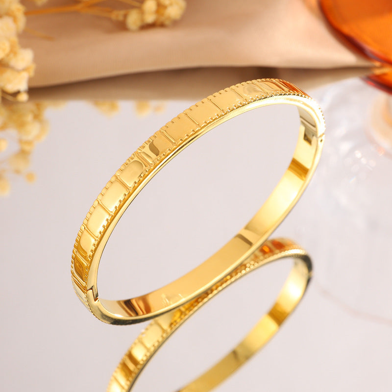 鈦鋼手鐲女簡約設計不掉色大方點點時尚情侶款方塊手環手鐲飾品