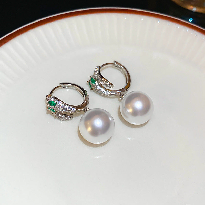 銀針法式復古字母豬鼻子土星珍珠耳環一款兩戴耳釘輕奢高級感耳飾