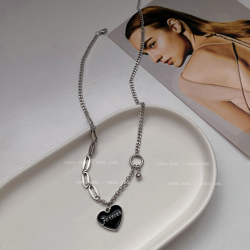 鈦鋼愛心字母拼接鏈條項鍊法式森系名媛鎖骨鏈簡約個性冷淡風項墜