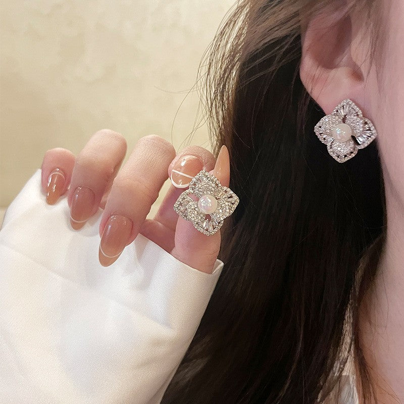 銀針輕奢鋯石几何蝴蝶花朵流蘇耳釘個性冷淡風耳環歐美高級感耳飾