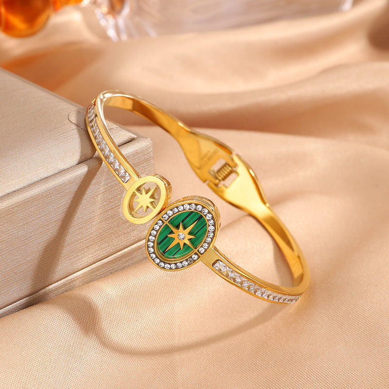 時尚高級感新品八芒星不鏽鋼手鐲跨境女輕奢不掉色彈簧開口手飾品