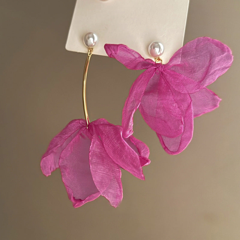 銀針歐美跨境專供花朵珍珠流蘇耳環氣質個性耳釘誇張高級感耳飾女