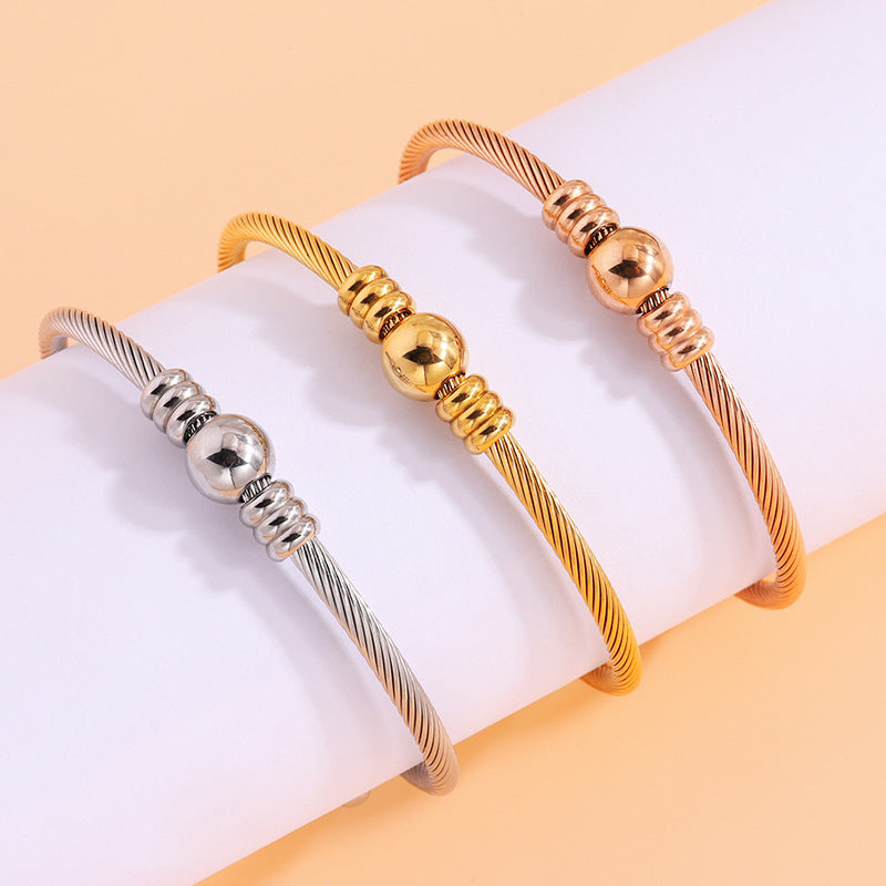 鈦鋼手鐲開口圓珠精緻手鐲女生高級感時尚歐美風不掉色百搭手環