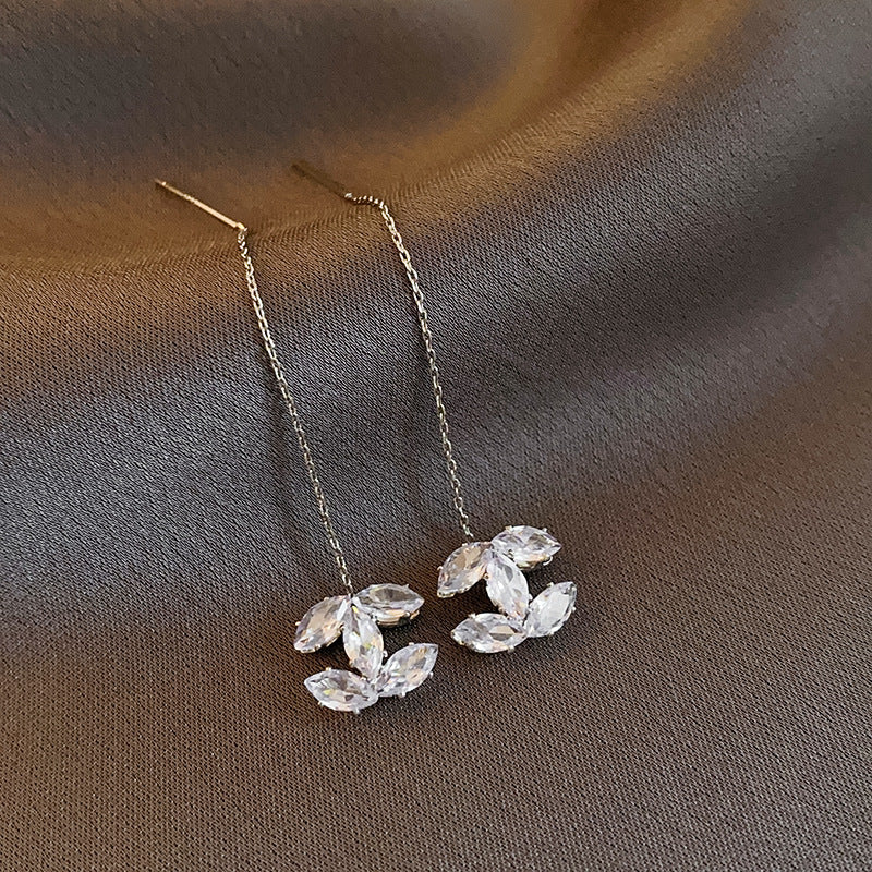 銀針法式黑色鑲鑽字母珍珠包包流蘇耳環小衆氣質耳釘高級感耳飾女