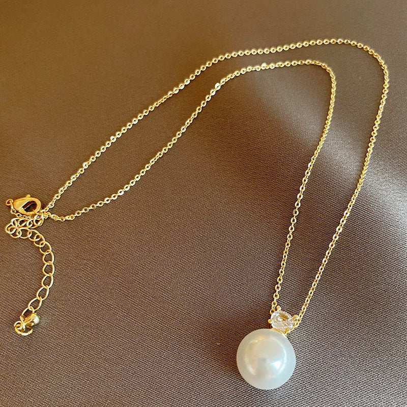 法式復古灰色珍珠項鍊小衆簡約設計感鎖骨鏈氣質輕奢高級感項飾女