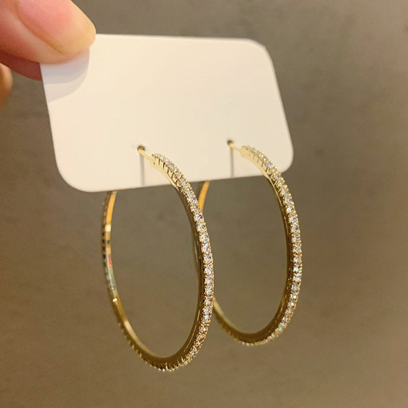 銀針歐美冷淡風鑲鑽愛心圓圈耳圈小衆簡約誇張耳環百搭高級感耳飾