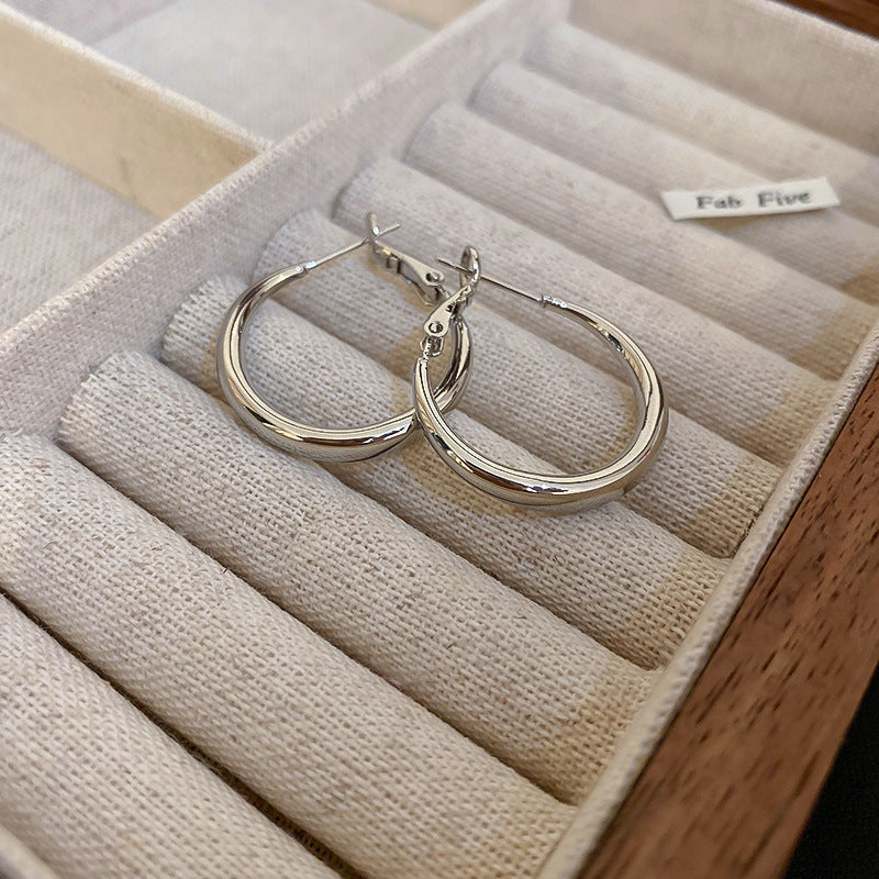 銀針歐美跨境金屬風素圈幾何耳圈氣質個性耳釘耳環誇張高級感耳飾