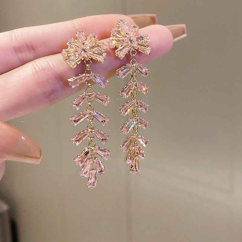 銀針熱銷鑲鑽鋯石水滴蝴蝶流蘇耳環輕奢高級感耳釘耳飾設計感小衆