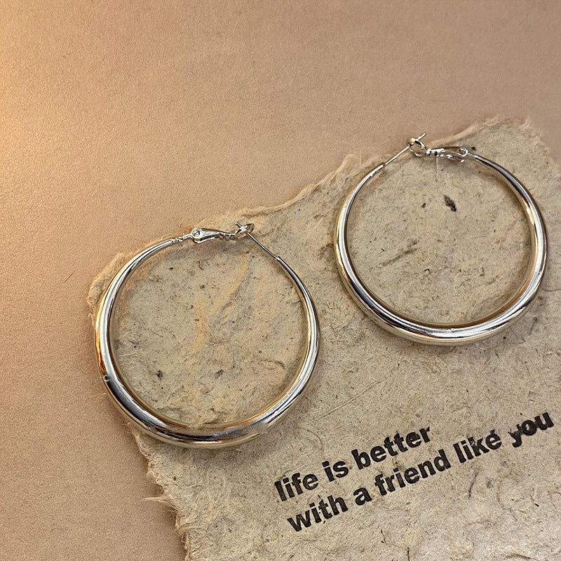 銀針歐美誇張圓形素圈耳環時尚個性冷淡風耳圈輕奢高級感耳飾