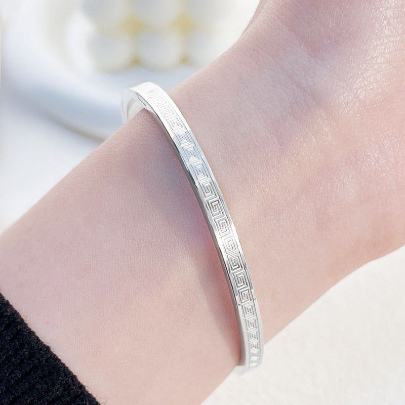 鈦鋼手鐲復古中國風長城紋手鐲女生高級感精緻不掉色百搭手鐲