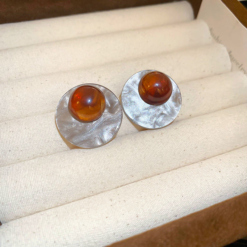 銀針冷淡風透明樹脂水滴花朵珍珠耳環時尚耳釘跨境歐美高級感耳飾