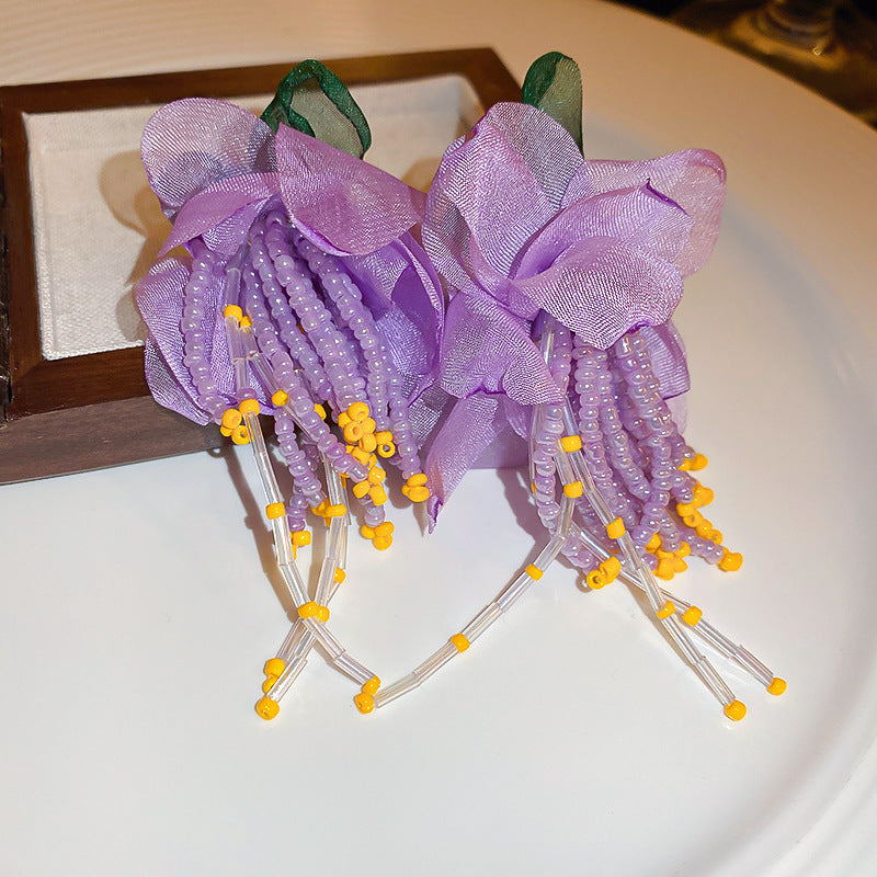 銀針超仙珍珠花朵流蘇耳環氣質時尚耳釘跨境歐美誇張高級感耳飾女