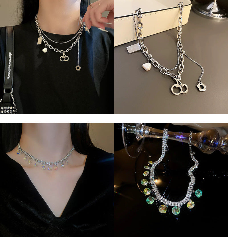 韓國時尚冷淡風鑲鑽愛心珍珠項鍊網紅小衆設計感氣質鎖骨鏈項飾女