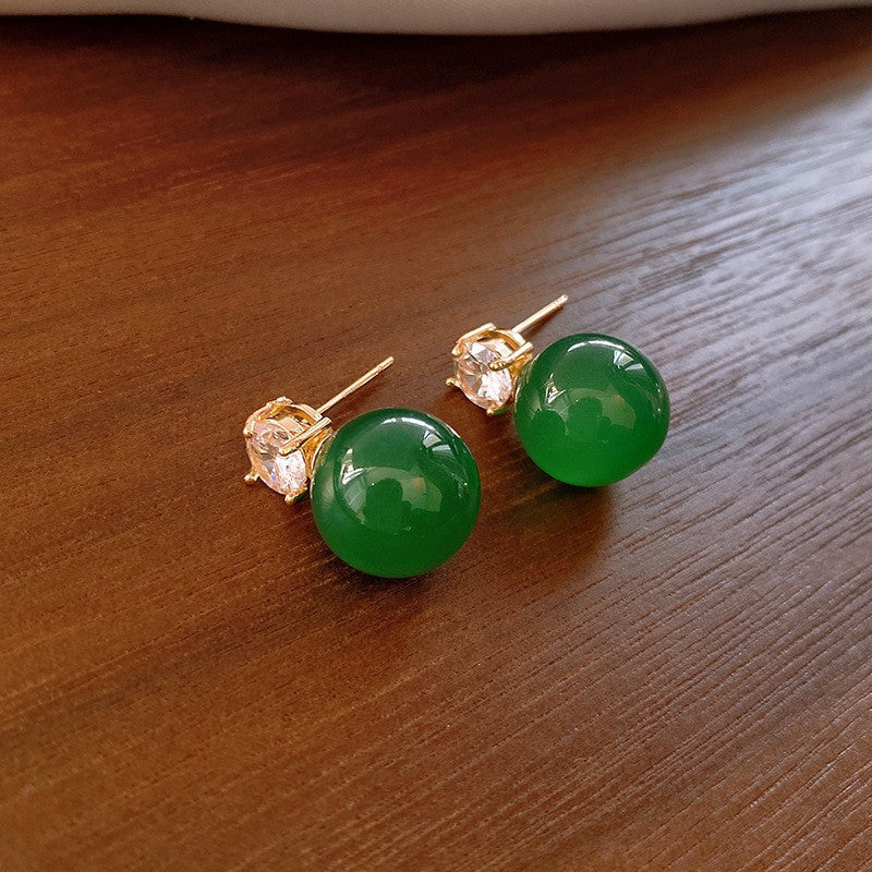 歐美跨境綠色鋯石花朵幾何耳釘氣質百搭耳環輕奢高級感耳飾設計感