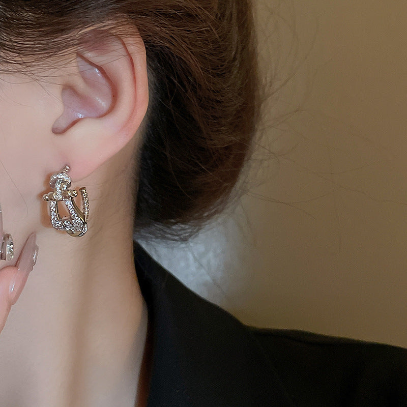 銀針輕奢鋯石几何蝴蝶花朵流蘇耳釘個性冷淡風耳環歐美高級感耳飾