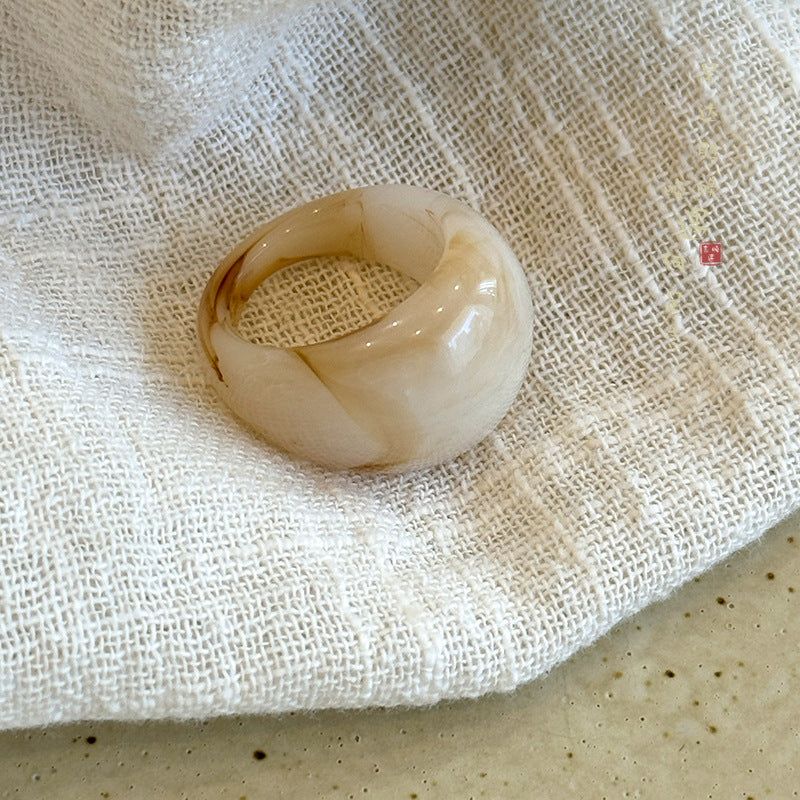 跨境暈染樹脂橢圓幾何戒指小衆復古清冷感指環氣質高級感手飾