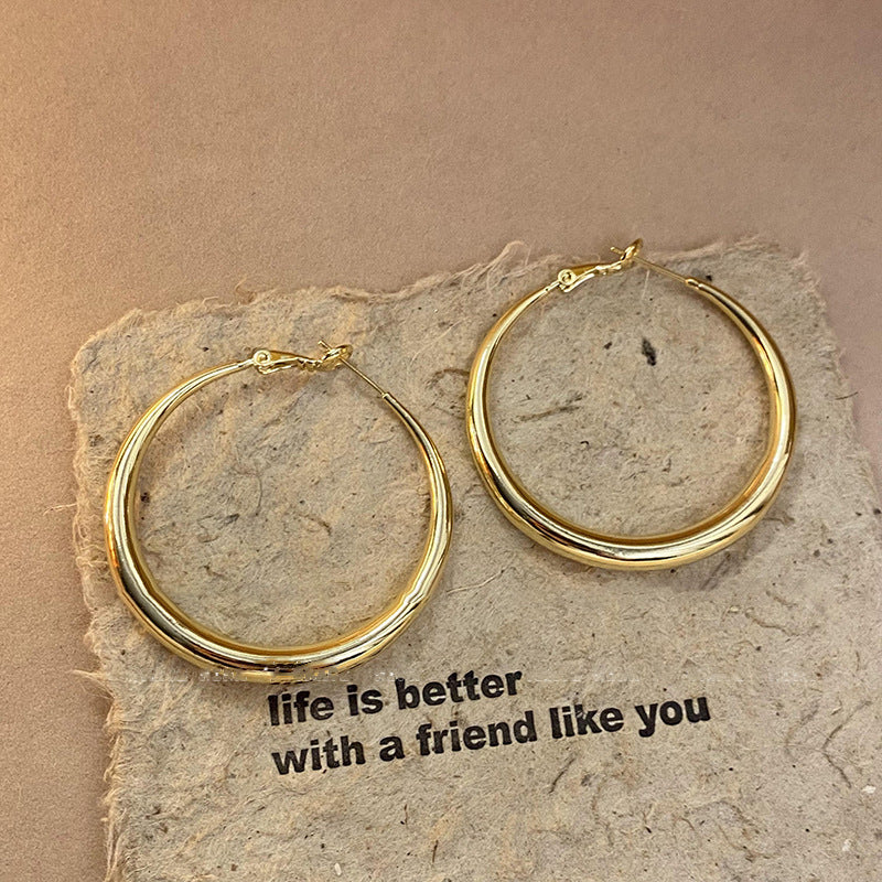 銀針歐美誇張圓形素圈耳環時尚個性冷淡風耳圈輕奢高級感耳飾