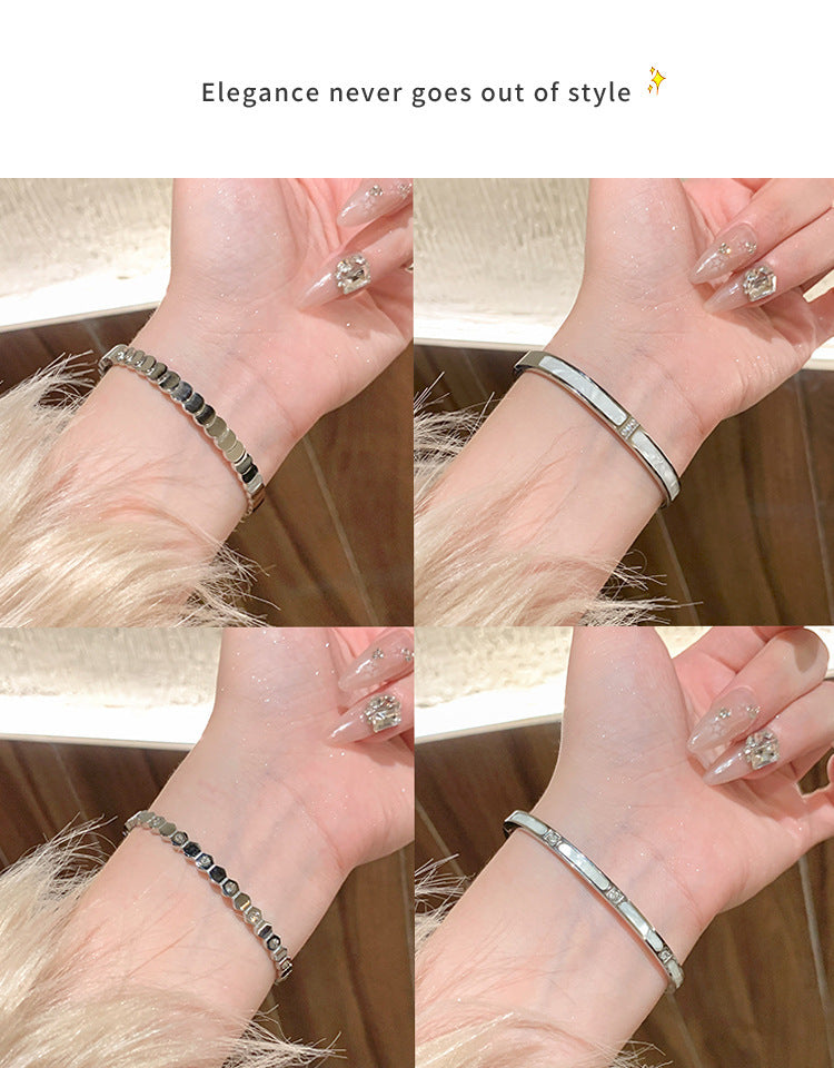 鈦鋼手鐲女生高級感滿鑽不鏽鋼手環小衆百搭輕奢不掉色情侶手飾品