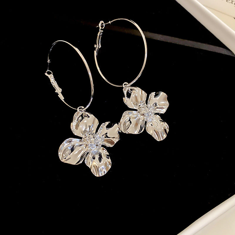 銀針超仙珍珠花朵流蘇耳環氣質時尚耳釘跨境歐美誇張高級感耳飾女