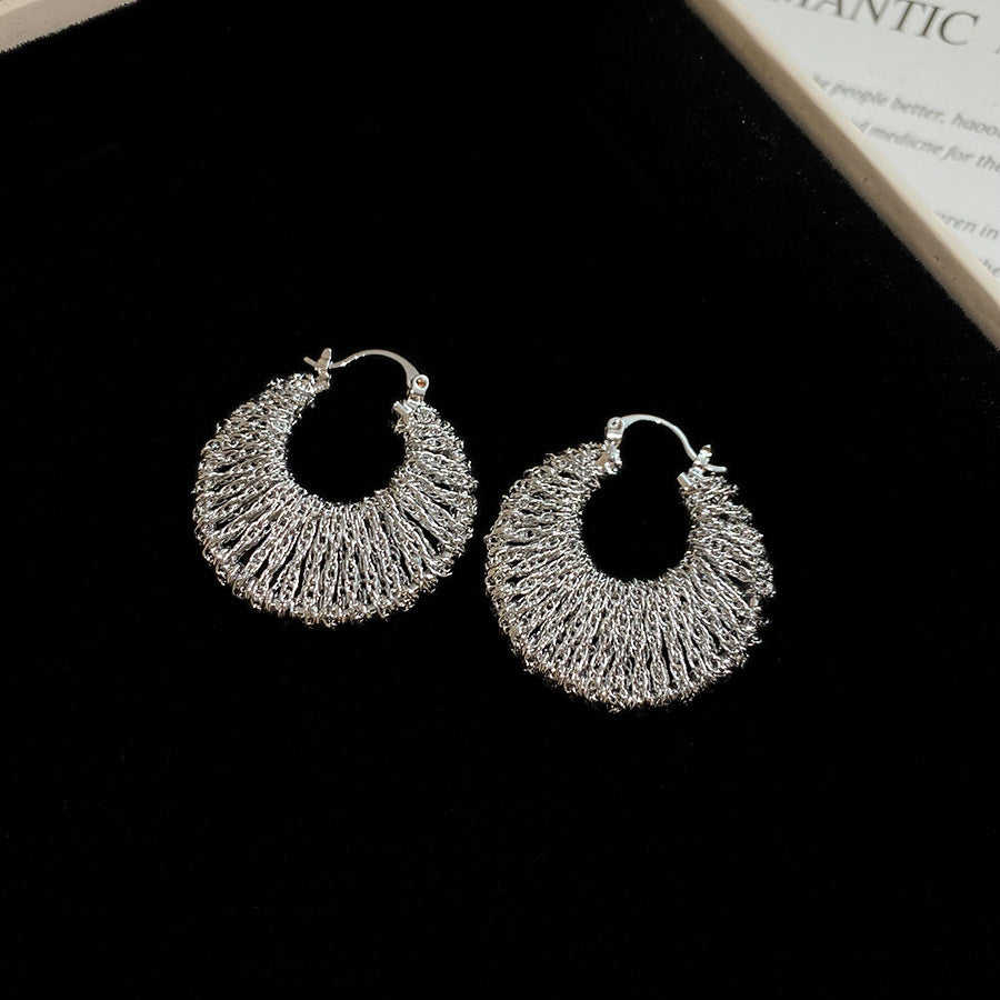 銀針圓圈銀色耳環輕奢高級感耳釘女冷淡風時尚百搭耳飾設計感小衆