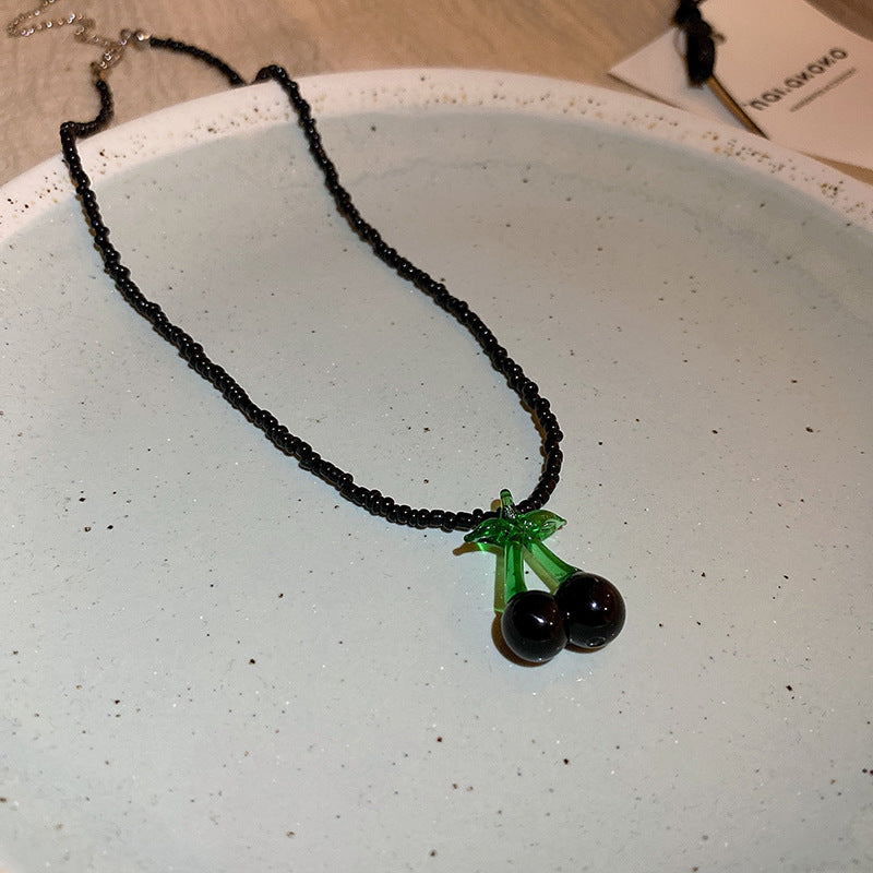 可愛彩色卡通大眼貓咪櫻桃項鍊暗黑系鎖骨鏈新款甜酷風高級感項飾