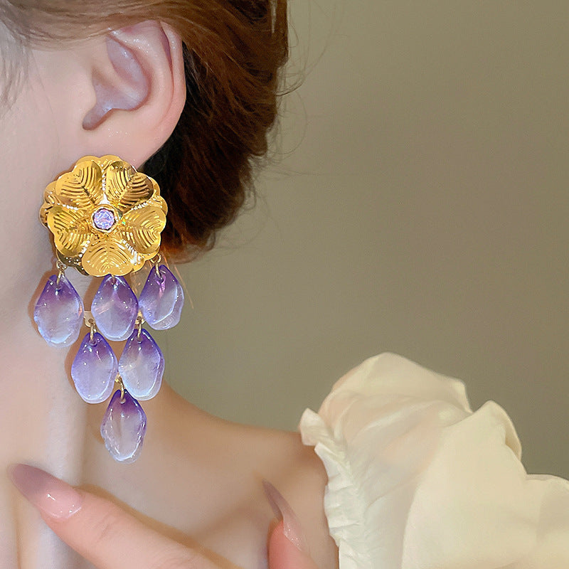 銀針超仙珍珠花朵流蘇耳環氣質時尚耳釘跨境歐美誇張高級感耳飾女