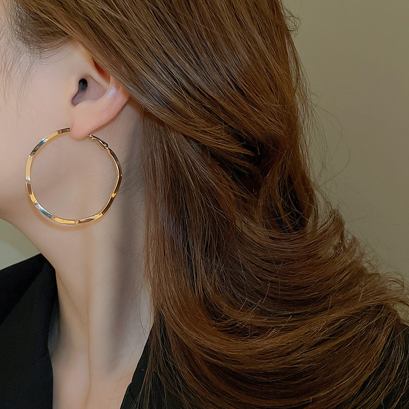 銀針歐美跨境金屬風素圈幾何耳圈氣質個性耳釘耳環誇張高級感耳飾