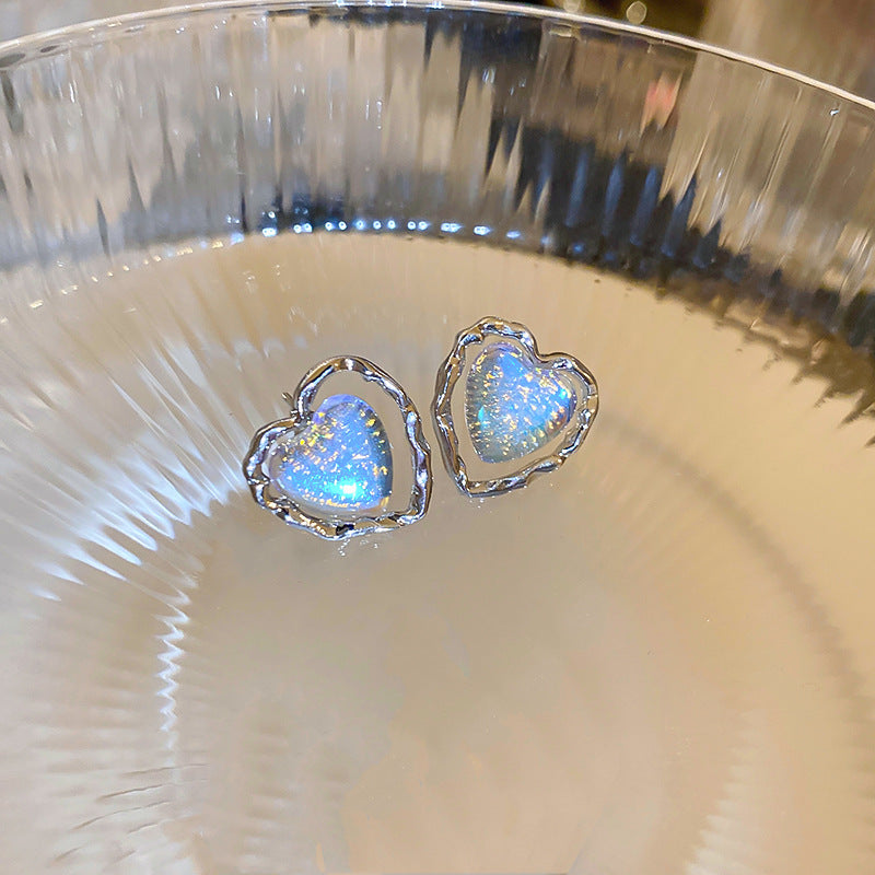 銀針跨境高級感銀色幾何圓珠愛心耳釘小衆個性耳環冷淡風耳飾