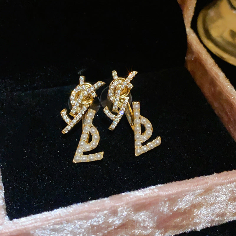 銀針輕奢鋯石花朵蝴蝶珍珠款耳釘氣質耳環高級感秋冬法式復古耳飾