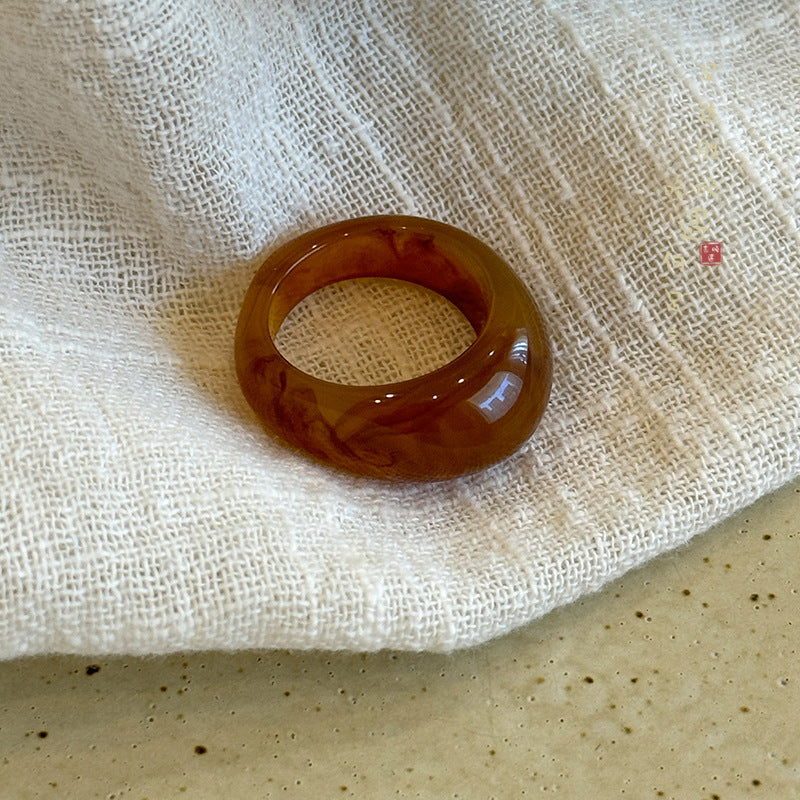 跨境暈染樹脂橢圓幾何戒指小衆復古清冷感指環氣質高級感手飾