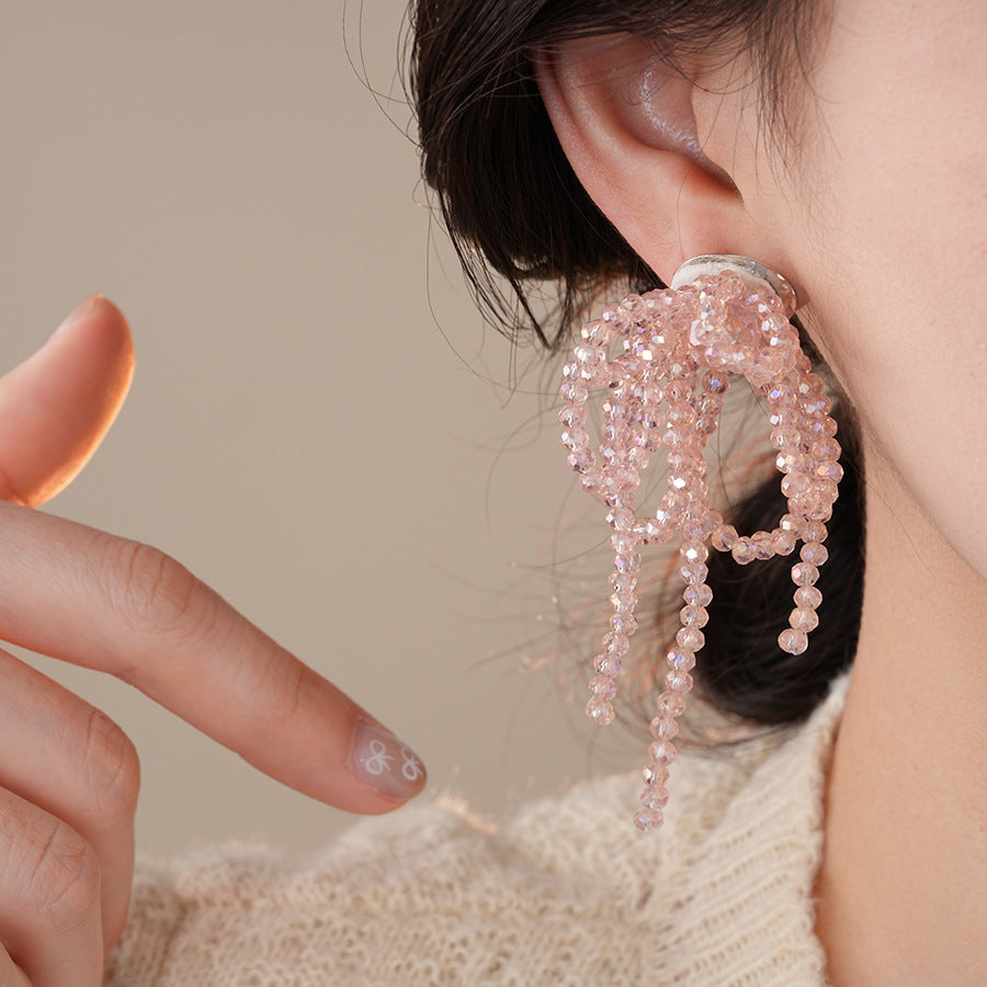 銀針小清新玻璃珠花朵流蘇耳環小衆個性誇張耳釘時尚度假風耳飾女