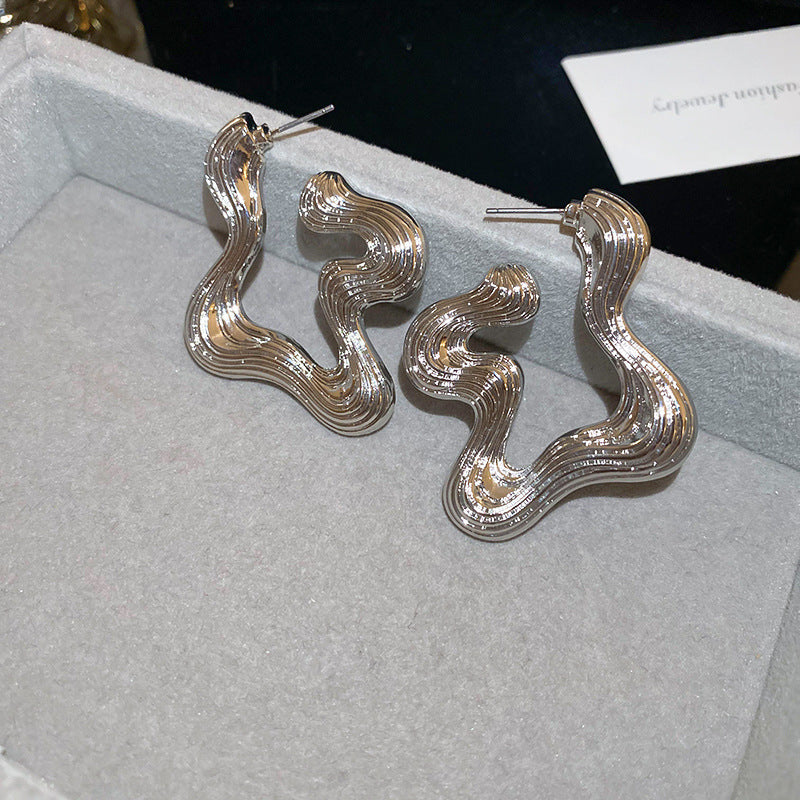 銀針跨境高級感銀色幾何圓珠愛心耳釘小衆個性耳環冷淡風耳飾