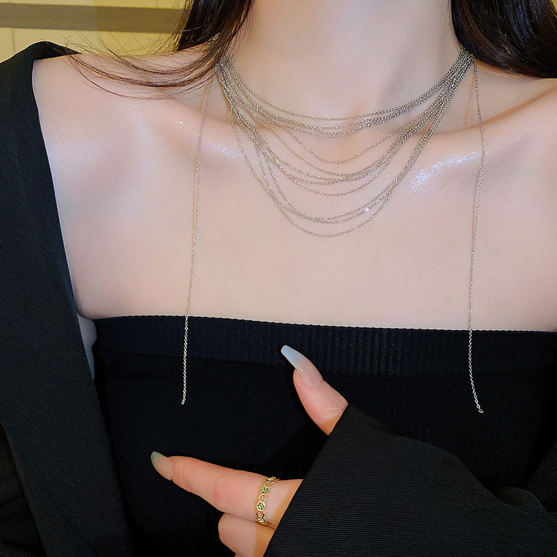 韓國冷淡風鑲鑽鋯石弧線項鍊時尚輕奢氣質鎖骨鏈高級感新款項飾女