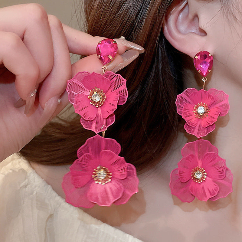 銀針歐美金屬風珍珠蝴蝶花朵流蘇耳釘小衆個性耳環時尚誇張耳飾女