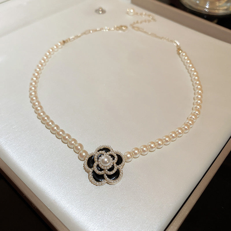 法式復古灰色珍珠項鍊小衆簡約設計感鎖骨鏈氣質輕奢高級感項飾女