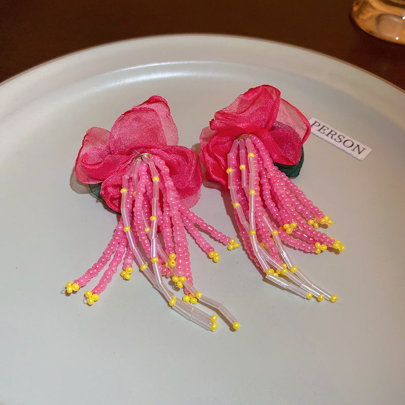 銀針超仙珍珠花朵流蘇耳環氣質時尚耳釘跨境歐美誇張高級感耳飾女